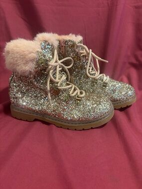 Colors of California Pink Glitter Fur-Trim Kids' Lace-Up Boots